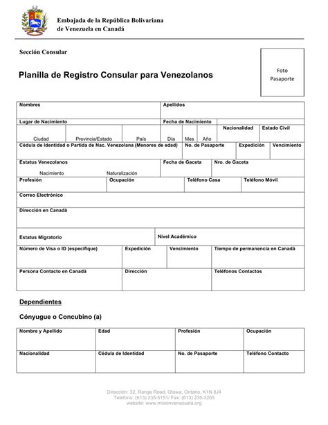 Planilla De Registro Consular Embajada De La Republica