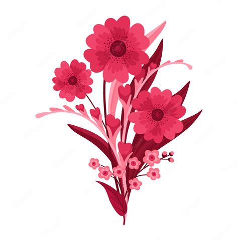 Premium Vector | Magenta floral arrangement blooming red and pink meadow composition flowers ...