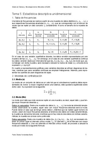 Apuntes Tema 5 Estadistica Descriptiva Unidimensional Pdf