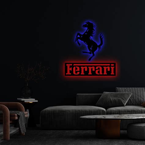 Ferrari Logo Metal Led Wall Sign Metal Wall Led Decor Car Etsy