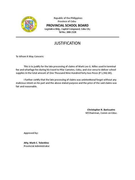 Justification Letter Pdf