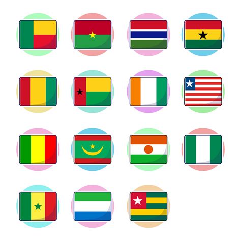 West African Countries Flags Flat Square Element Design Travel