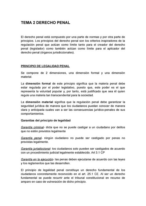 Tema 2 Derecho Penal Apuntes Tema 2 Derecho Penal El Derecho Penal Está Compuesto Por Una