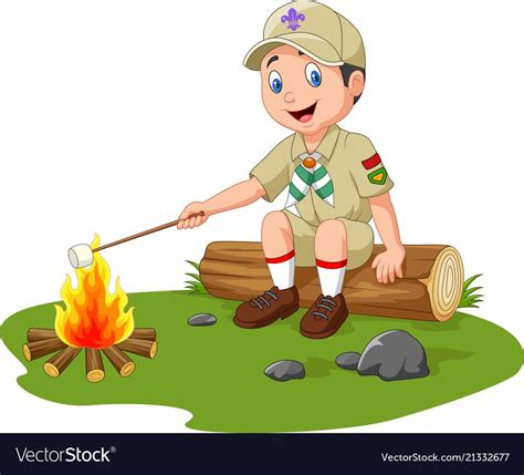 Cartoon Scout Roasting Marshmallow Vector Image On Vectorstock Scout