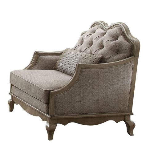 Benjara Gray Fabric Arm Chair With Pillows Bm The Home Depot