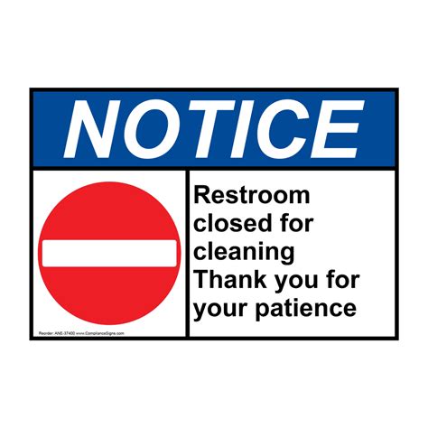 Notice Sign Restroom Closed For Cleaning Ansi