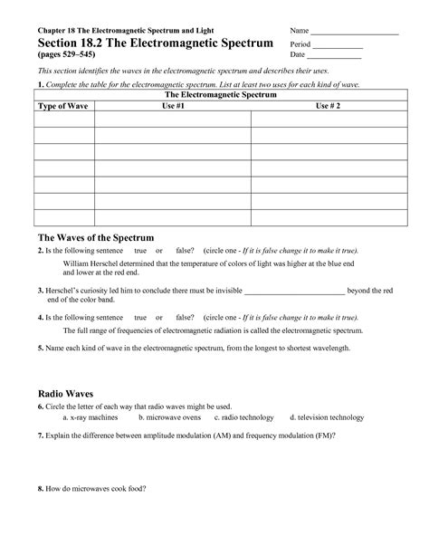 The Electromagnetic Spectrum Worksheet Answers - Pro Worksheet