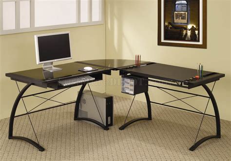 Black Glass Top And Metal Base Modern Home Office Desk