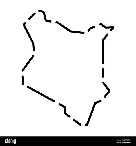 Kenya Country Simplified Map Black Broken Outline Contour On White Background Simple Vector