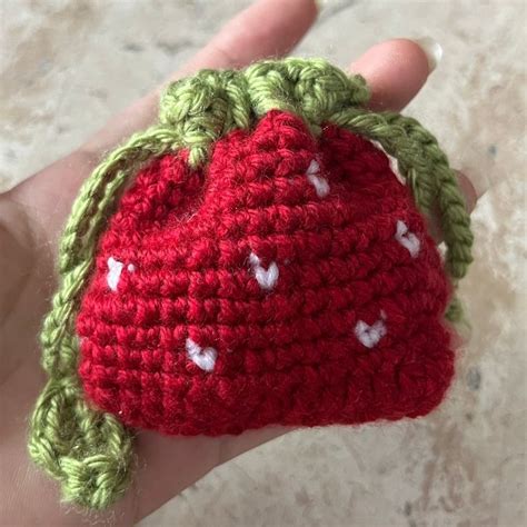 Strawberry Drawstring Bag Etsy In Cute Crochet Crochet Pouch