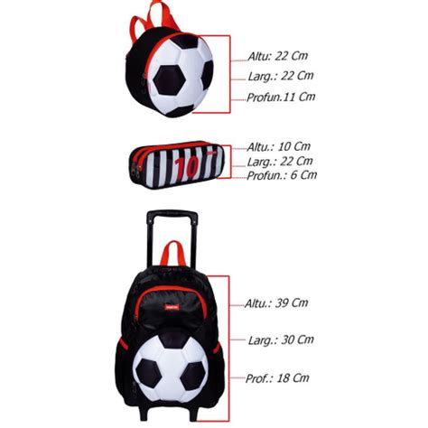 Kit Mochila Escolar Infantil Menino Bola Futebol Rodinha Carrinho