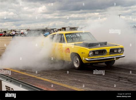 Dragster Doing A Burnout With Smoke Before Drag Race Burnout At The