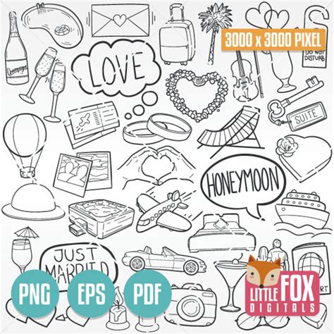 Honeymoon Travel Doodle Icon Clipart Love Romantic Just Married On