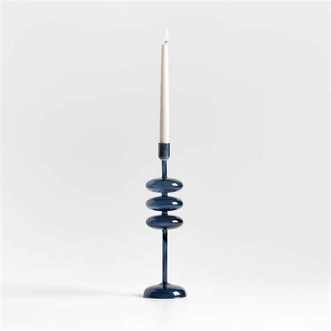 Venezia Large Deep Blue Glass Taper Candle Holder Reviews Crate And Barrel