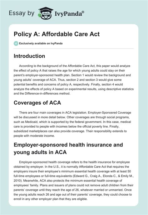 Policy A Affordable Care Act 1328 Words Essay Example