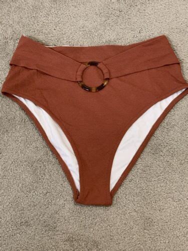 Cupshe Bikini Tankini Swimsuit Bottom Womens Size Brown High Waist Ring