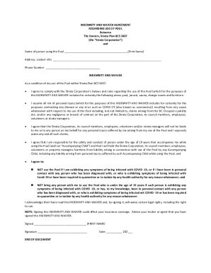 Fillable Online Indemnity Agreement For Strata Lot And Common Property