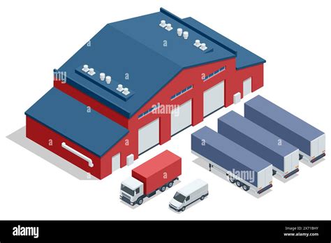 Isometric Warehouse Logistic Interior Storage Room Factory Semi