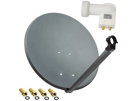 PREMIUMX SAT Anlage 80cm Antenne Anthrazit Twin LNB weiß 4x F Stecker