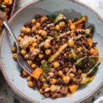 Roasted Lentils Sheet Pan Meal With Maple Tahini Dressing Cozy Peach