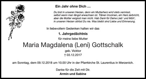 Traueranzeigen Von Maria Magdalena Leni Gottschalk Aachen Gedenkt