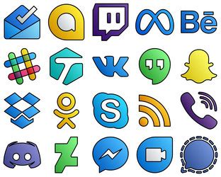 Filled Line Style Social Media Icon Set Signal Vector Image