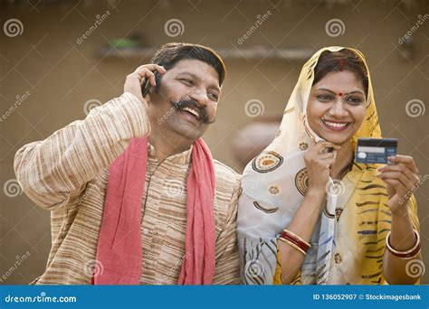 Rural Couple Calling Credit Card Customer Support Stock Image Image