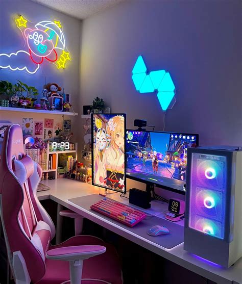 cute cozy pink/blue gaming pc setup aesthetic | Gaming room setup ...