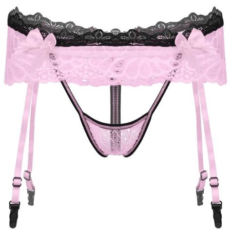 DPois Homme Sexy Sissy Lingerie Slip String Transparent Jarretières Tanga Vêtement de Nuit
