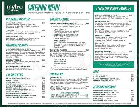 Menu At Metro Diner Restaurant St Augustine