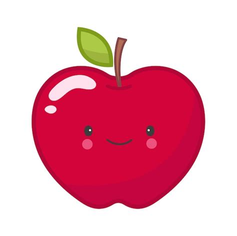 Dulce Dibujos Animados Sonriente Manzana Roja Vector Premium