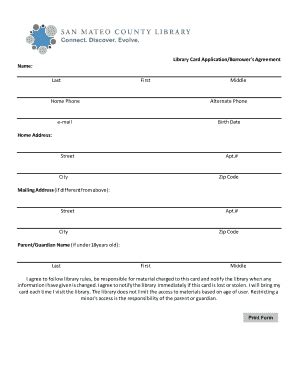 Fillable Online Smcl Library Card Application Borrower S Agreement