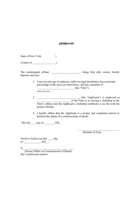 Sworn Affidavit State Of New York Printable Pdf Download