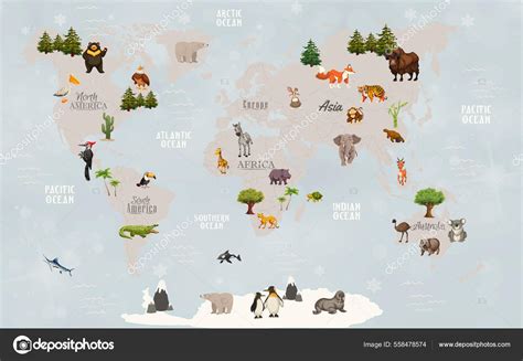 Animals World Map Kids Wallpaper Design Stock Photo by ©Bilstock 558478574