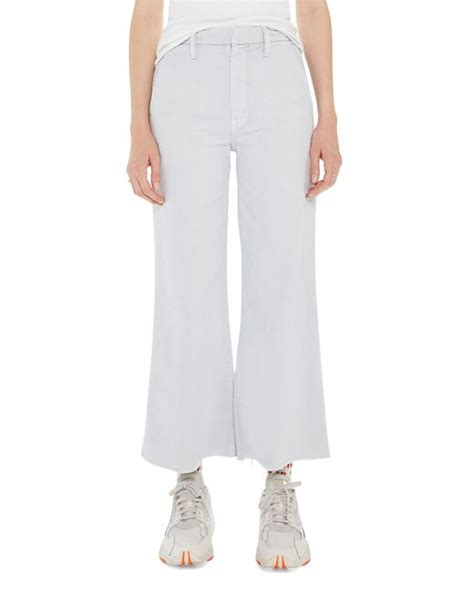 Mother The Roller Fray Crop Wide Leg Jeans In White Lyst