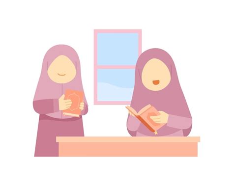 Premium Vector Muslim Mother Teaching Her Daughter How To Read Al