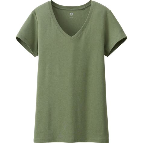 Uniqlo Women Supima Cotton Modal V Neck Short Sleeve T In Green OLIVE