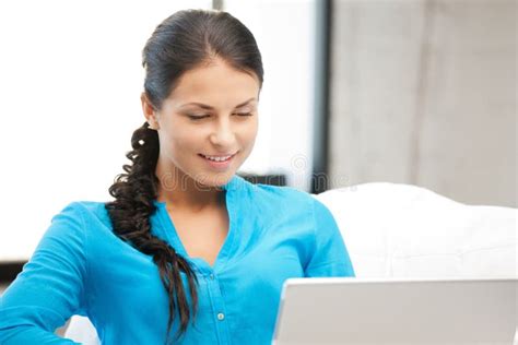 Happy Woman With Laptop Computer Stock Image Image Of Internet Girl