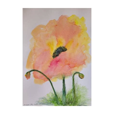 Orange Yellow Opium Poppies Watercolor Painting Artwork 9 X12 Inch ...