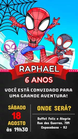 Convite aniversário Spidey e Seus Amigos Espetaculares Edite grátis