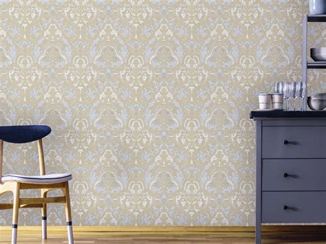 Luxury Damask Gray Gold Wallpaper, 3D Textured Victorian Wallpaper