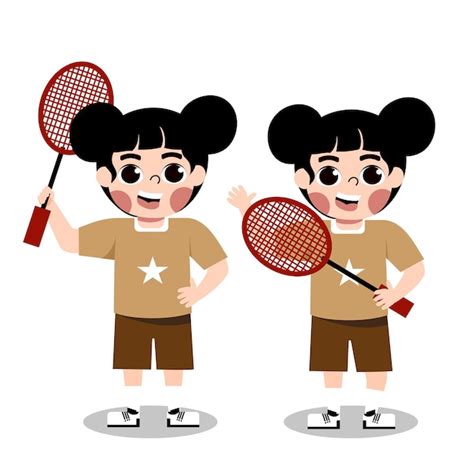 Enfants Mignons Jouant Au Badminton Illustration De Personnage De