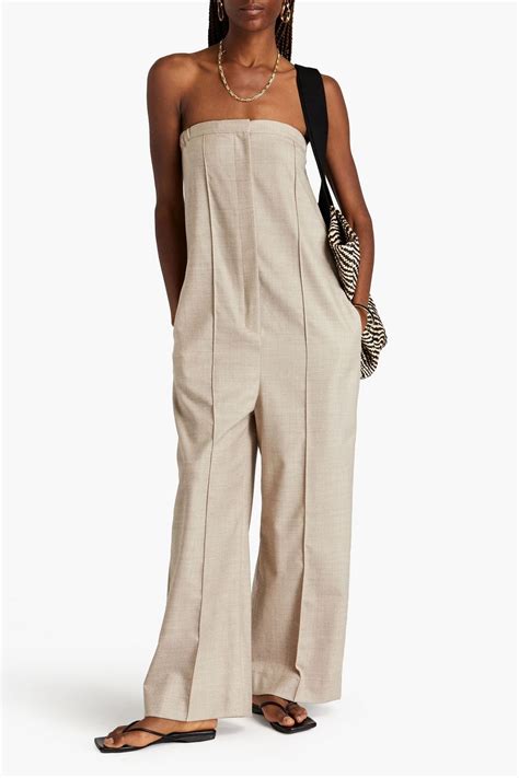 LOULOU STUDIO Mellal Strapless Wool Blend Twill Wide Leg Jumpsuit THE