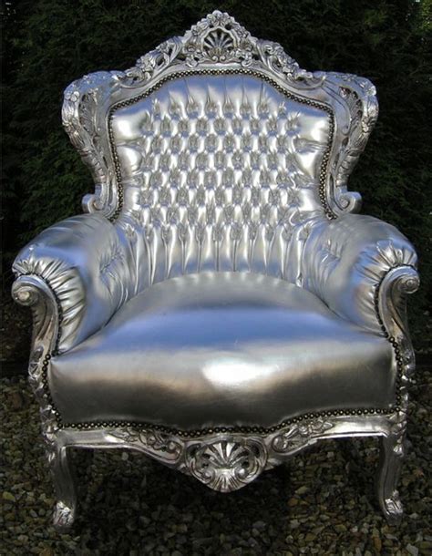 Casa Padrino Barock Sessel King Silber Silber Lederoptik