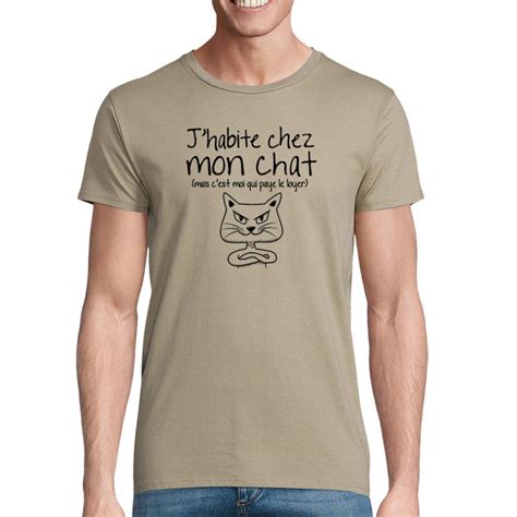 T Shirt Homme Coton Bio J Habite Chez Mon Chat