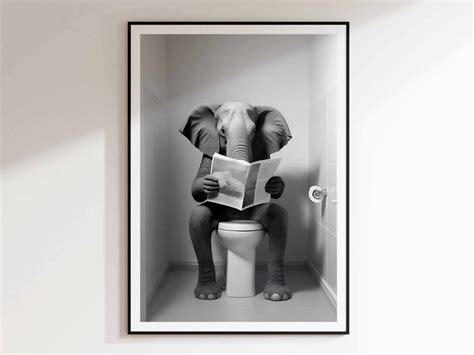 Wand Kunst Badezimmer Elefant Lesen Zeitung Tier Poster Lustige