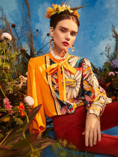 Multicolor Elegant Collar Long Sleeve Fabric Floral Shirt Embellished