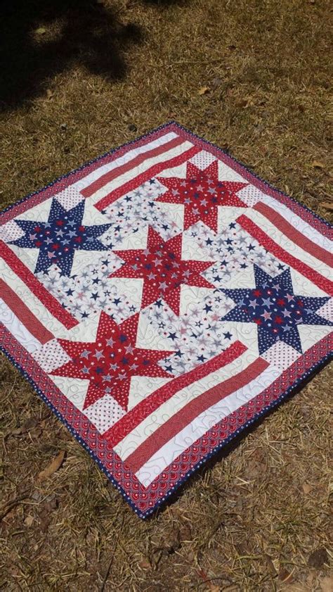 Patriotic Wall Hanging Quilt Large Table Topper Quilt Red White And Blue Wall Hanging Star Wall