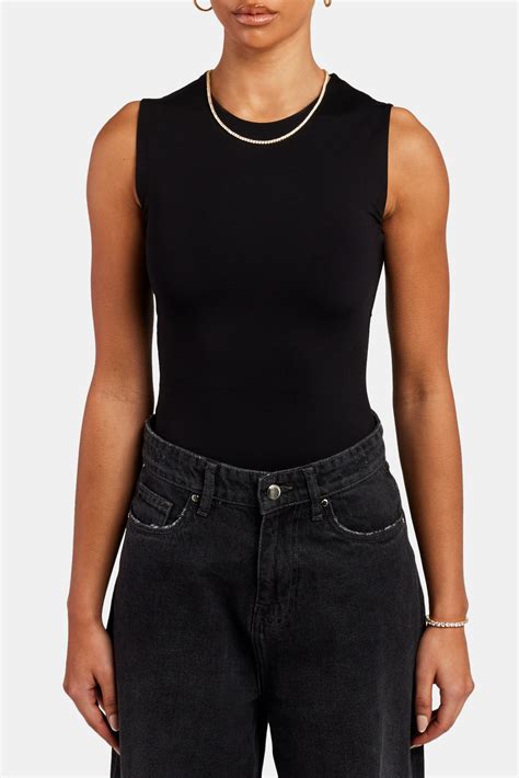 High Neck Sleeveless Bodysuit Black Womens Tops Shop Bodysuits At