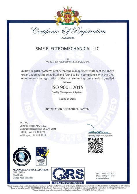 Certificates SME Electromechanical LLC